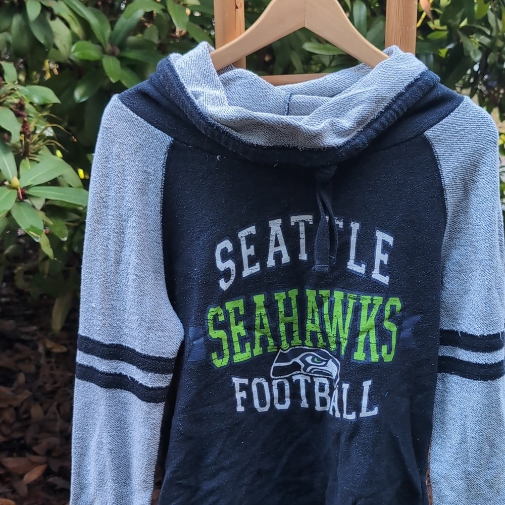 Team Apparel Navy and Gray Seattle Seahawks Football Cowl Neck Hoodie